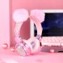 Girls Headphones for Kids with Microphone Glitter Bear Ear Cute Wired Kids Headsets for School Christmas (Pink) - Image 6