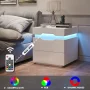 Homall LED Lighted Nightstand with 2 Drawers & Power Outlet, End Table with Remote for Bedroom Living Room, White - Image 3