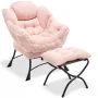PAPROOS Lazy Chair with Foldable Ottoman, Flannelette Fabric Accent Chair and Footrest Stool Set, Comfy Lounge Arm Chair with Footstool Set, Reading Chair Leisure Sofa Chair for Living Room, Pink - Image 1