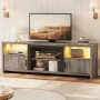 Bestier 70" Farmhouse TV Stand for TVs up to 80" with LED Lights, Entertainment Center with Cabinet & Open Shelves in Wash Grey - Image 1