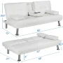 Renwick LuxuryGoods Modern Faux Leather Futon with Cupholders and Pillows, White - Image 5