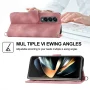 Dteck Wallet Phone Case for Samsung Galaxy Z Fold 4, Galaxy Z Fold4 Case with Card Slots Wrist Lanyard Shoulder Strap, Embossed PU Leather Shockproof Folio Flip Stand Case for Samsung Z Fold4 5G,Pink - Image 2