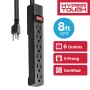 Hyper Tough 6-Outlet Indoor Power Strip with 8 Ft Extension Cord, ETL Certified, Black - Image 1