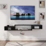 59" Floating TV Stand with LED Lights & Power Outlet for 60 inch TV, Wall Mounted Media Console Entertainment Center, Black - Image 3