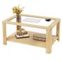 2-Tier Coffee Table Rectangular Center Table with Tempered Glass Tabletop and Storage Shelf - Image 3
