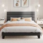 Amolife King Bed Frame, Platform Bed Frame with Fabric Upholstered Headboard, Black Full - Image 1