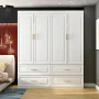 White Wood 63 in. W 4-Door Big Wardrobe Armoires with Hanging Rod, Drawers, Storage Shelves 74.2 in. H x 20.6 in. D - Image 6