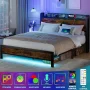 Furnulem Queen Bed Frame with LED Lights,Industrial Storage Headboard with Charging Station,USB Port,Under Bed Storage,Wood Platform with Strong Metal Support,No Box Spring Needed - Image 3