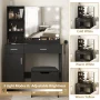 VEANERWOOD Makeup Vanity with Lighted Mirror & Power Strip, Modern Vanity Table Set with 2 Drawer, for Bedroom Bathroom,Black - Image 4