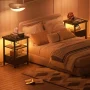 Homieasy Nightstand Set of 2 with Charging Station, End Table Bedside Table with LED Lights, Modern Nightstands with Drawers and Storage Shelf, Wood Night Stands for Bedroom, Living Room, Black - Image 6