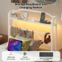 NISIEN Twin Size LED Bed Frame with Storage Headboard & Charging Station, Metal Platform Bed, White - Image 3