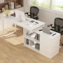55.1" W : L-Shaped White Finish 1-Drawer Wooden Commercial Writing Desk with Open Shelves and Eco-Friendly Paint Finish - Image 5