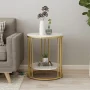 2-Tier White Marble Side Table Round Coffee Table Nightstand Jewellery Storage - Image 1
