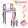 2 in 1 Princess Dressing Table Writing Desk with Cute Leopard Print 3 Makeup Accessories - Image 4