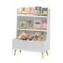 PORKISS Bookshelf for Kids, Wooden Kids Bookshelf with Toy Storage Cabinet and 2 Shelves, Freestanding Bookcase Organizer for Bedroom, Playroom, White - Image 3