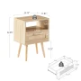 Kepooman Rattan Nightstand, 15.75" Bedside Table with Drawer and Solid Wood Legs, Wood End Table for Bedroom, Natural - Image 6