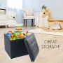 LotFancy 2 Pack 13" Faux Leather Storage Ottoman Cube, Square Foot Stool Ottoman with Storage, Black - Image 3
