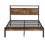 Queen Size Metal Platform Bed Frame With Wooden Headboard And Footboard With USB LINER - Image 3