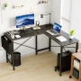 JHK Gaming Corner 50 Inch Office Writing PC Wooden Table with CPU Storage Shelf & Side Bag for Home Office Bedroom Small Space - Black - Image 1
