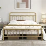Alden Design Metal Platform Full Bed with Vintage Headboard, Adult, Antique Gold - Image 4