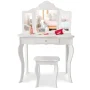 Costway Vanity Table Set Makeup Dressing Table Stool Mirror White - Image 2