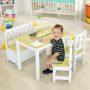 4 Pieces Kids Wooden Activity Table and Chairs Set with Storage Bench and Study Desk - Image 5