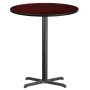 36 in. Round Black and Mahogany Laminate Table Top with 30 in. x 30 in. Bar Height Table Base - Image 1