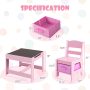 Costway 3 in 1 Wood Activity Table Chair Set w/Storage Box Pink - Image 4