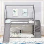 EUROCO Twin House Bunk Bed with Staircase for Kids Teens Bedroom, Solid Wood Bunk Bed with Storage, Gray - Image 4