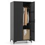 62 Inch Wicker Wardrobe with 2 Doors PE Rattan Closet with Hanging Rod - Black - Image 3