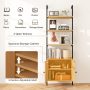 72.5 Inch 6-Tier Wall Mounted Ladder Bookshelf with Rattan Cabinet - Image 5