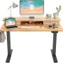 FEZIBO 48 x 24 Inch Height Adjustable Electric Standing Desk with Double Drawer, Stand Up Table with Storage Shelf, Sit Stand Desk with Splice Board, Black Frame/Light Rustic Brown Top - Image 1