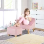 Costway Kids Sofa Chair w/ Ottoman Toddler Single Sofa Velvet Upholstered Couch Pink - Image 2