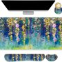 ArtSo Large Gaming Mouse Pad Set, Keyboard Wrist Rest Support + Mouse Wrist Cushion + Extended Mousepad + Coaster, 35x15.5in Multifunctional Desk Mat 4pcs, Oil Painting Flowers - Image 1
