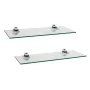 Pristine 16 in. W x 2 in. H. Clear Glass Floating Shelves with Chrome Brackets (Set of 2) - Image 1