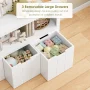 Homfa Kids Toy Storage, Cubes Storage Bins with 3 Drawers, White Toy Box with Shelves and Wheels - Image 6