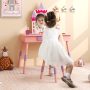 Kids Princess Vanity Table and Stool Set with Drawer and Mirror - Image 2