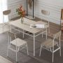 Ktaxon Modern Dining Table and Chair Set for 4, 5 Pieces Breakfast Diner Table Set with 4 Chairs and Storage Rack for Kitchen Dining Room, Oak White - Image 1