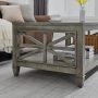Magipa Modern Farmhouse Coffee Table, Solid Wood Coffee Table with Tempered Glass top, 45.5" X 26" Table top Rectangular Living Room Table, Industrial Coffee Table, Gray Coffee Table - Image 5