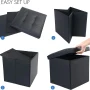LotFancy 2 Pack 13" Faux Leather Storage Ottoman Cube, Square Foot Stool Ottoman with Storage, Black - Image 5