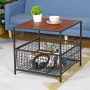 20 Inch Black Frame Side Table with Storage Basket End Table Red Mahogany - Image 6
