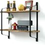 24in 2 Tier Iron Wood Wall Floating Shelf Industrial Wood Metal Storage Shelf - Image 5