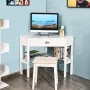 Costway Triangle Computer Desk Corner Office Desk Laptop Table w/ Drawer Shelves - Black - Image 2