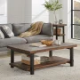 Alaterre Furniture Pomona Rustic Natural 48" Wide Coffee Table with Shelf and Metal Legs for Living Room, Rustic Natural - Image 2