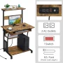 Alden Design 3 Tiers Computer Desk with Charging Station Printer Shelf for Home Office, Rustic Brown - Image 5