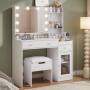 39.8" White Vanity Desk with Mirror and Lights, Modern Makeup Table with Charging Station and Storage - Image 2