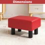 Small PU Leather Rectangular Seat Ottoman Footstool - Red - Image 4