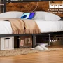Furnulem Queen Bed Frame with LED Lights,Industrial Storage Headboard with Charging Station,USB Port,Under Bed Storage,Wood Platform with Strong Metal Support,No Box Spring Needed - Image 5