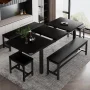 iPormis 5-Piece Dining Table Set for 4-8 People, Extendable Kitchen Table Set with 2 Benches and 2 Square Stools, Black - Image 5