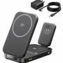 INIU - Magnetic 3-IN-1 Wireless Charger, Qi2 15W Foldable MagSafe Compatible Charging Station, for iPhone/Apple Watch/AirPods - Black - Image 1
